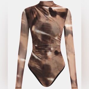 Gradient Print Ruched Long Sleeve Bodysuits